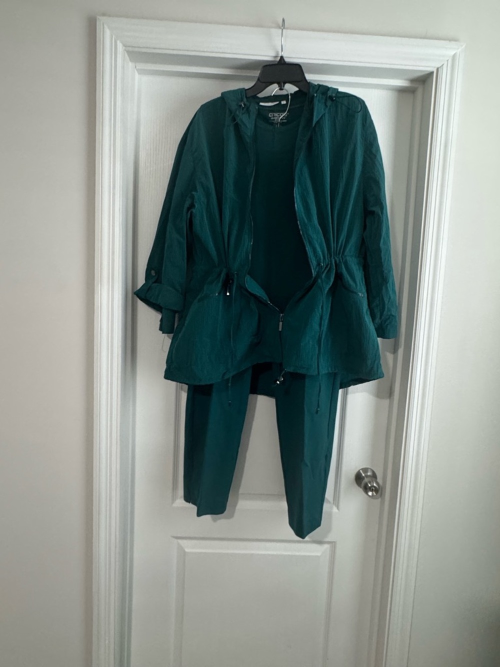 Chico's Teal Hooded Pantsuit three Piece Set - Picture 3 of 4
